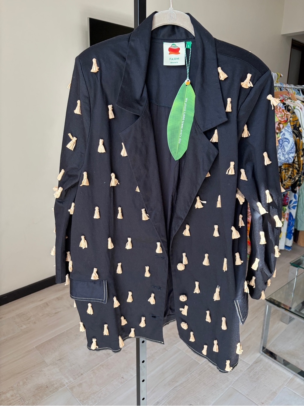 Farm Rio: Black Raffia Fringed Blazer - Picture 9 of 12